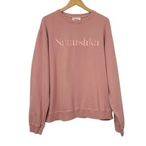 Nanushka Womens Remy Embroidered Logo Sweatshirt Sz Medium Pink Relaxed Fit